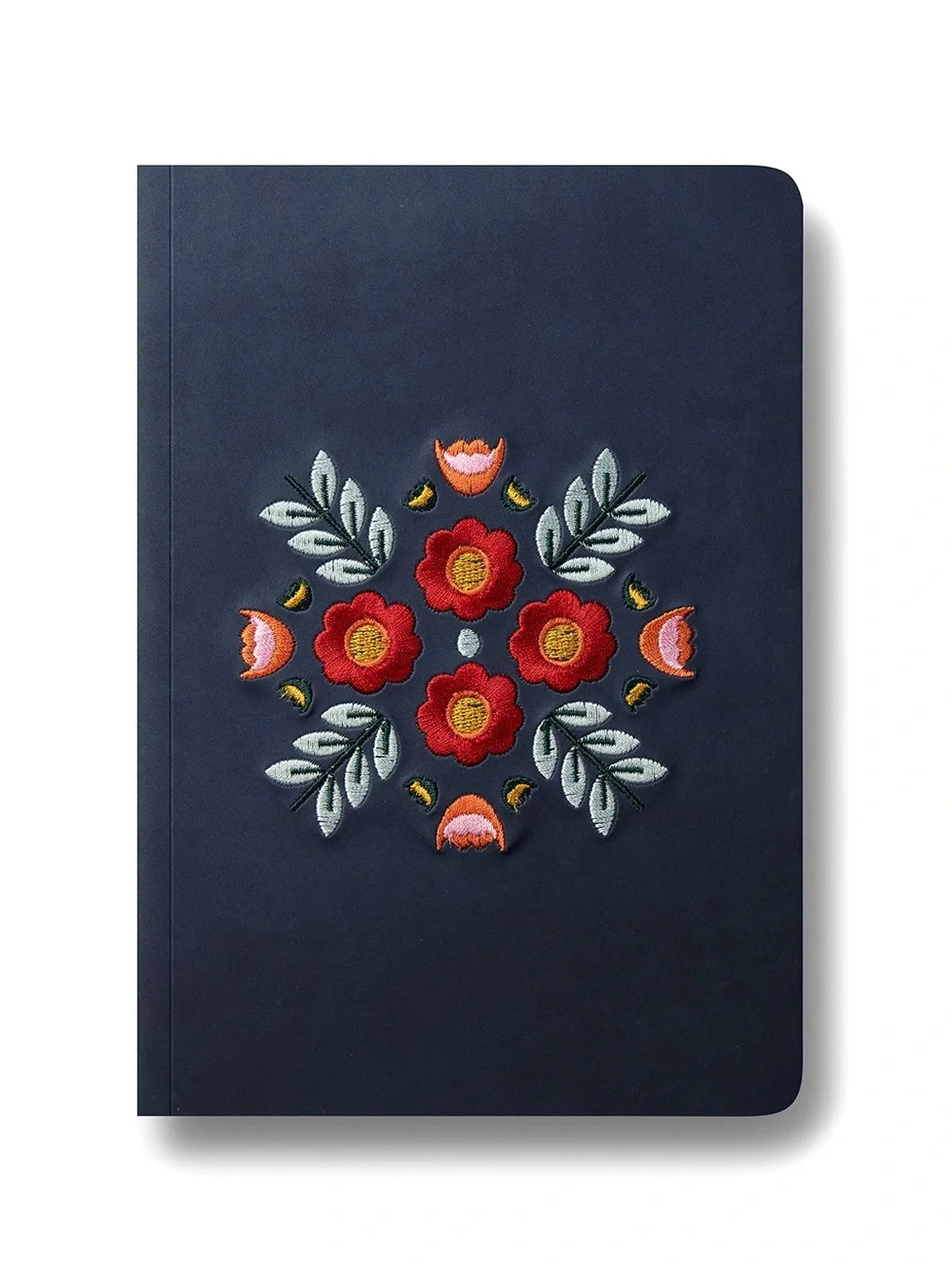 Denik Embroidered Floral Hardcover Journal - Navy